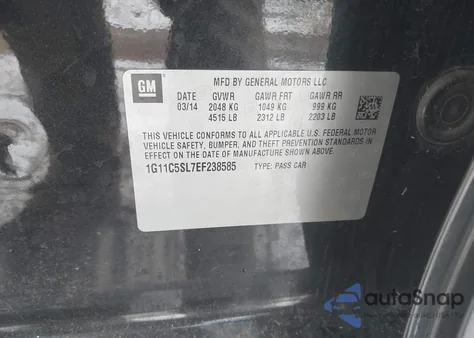 2014 Chevrolet Malibu 1Lt from USA, damaged, VIN 1G11C5SL7EF238585